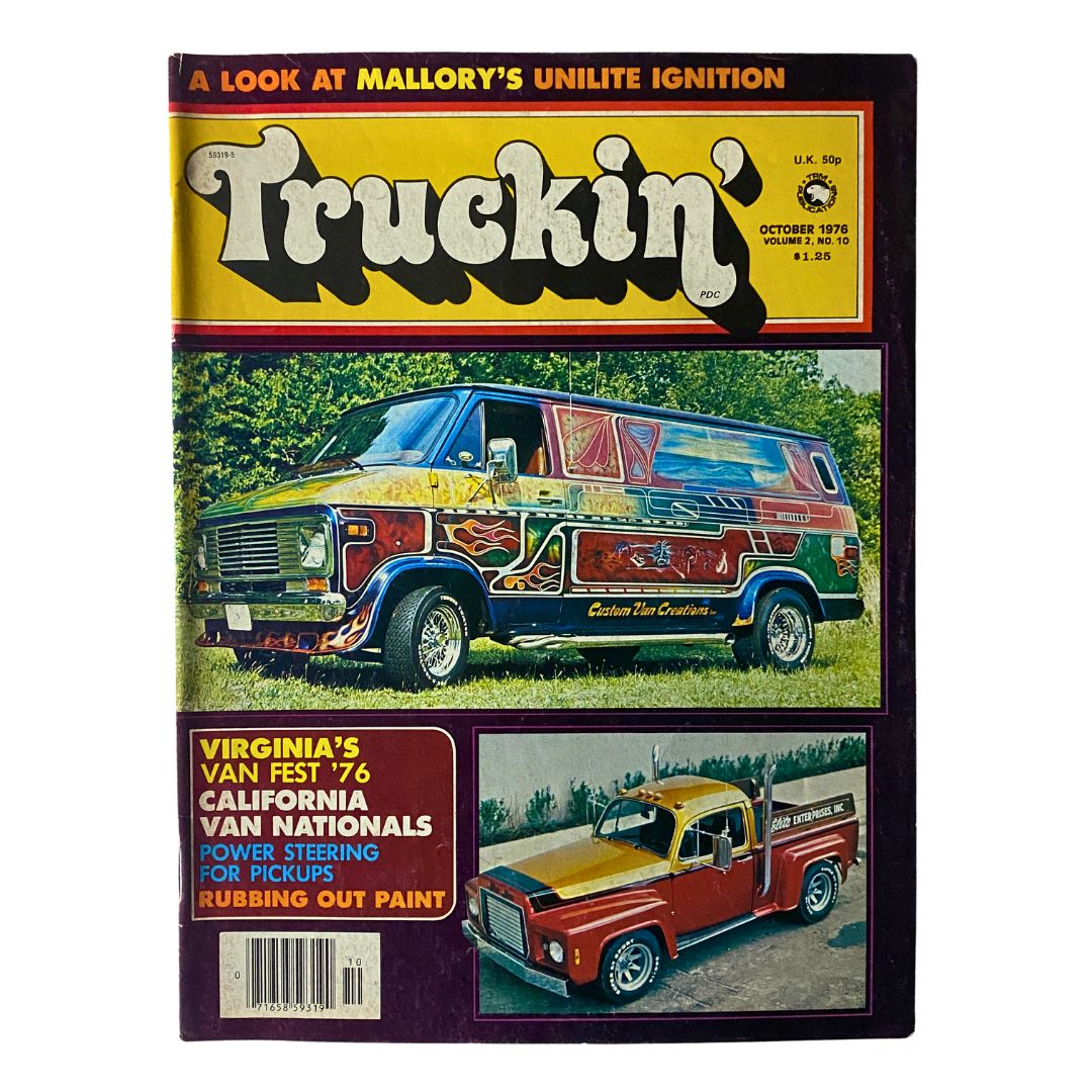 Cover of VTG Truckin' Magazine October 1976 Vol 2 No 10 featuring a colorful custom van and pickup truck with the text Virginia's Van Fest '76.