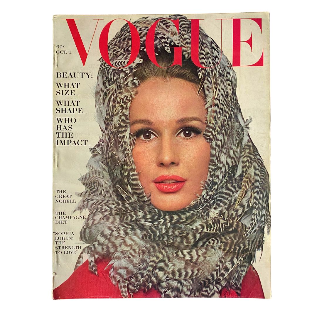 Vintage Vogue Magazine, October 1, 1963: Brigitte Bauer photographed by Bert Stern on the cover.