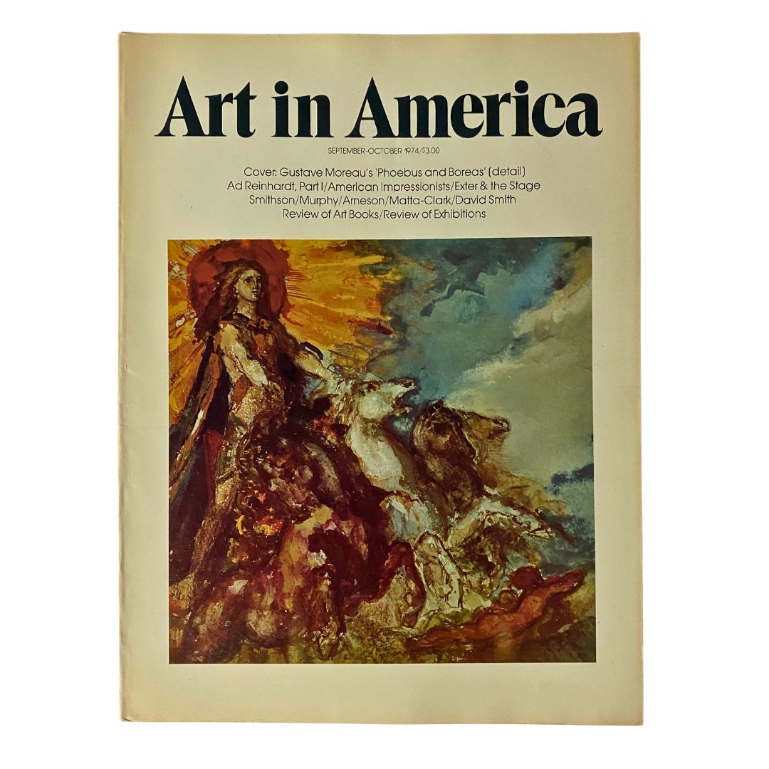 Cover of VTG Art in America Magazine from September 1974 featuring Gustave Moreau's 'Phoebus and Boreas'. The magazine includes articles on Ad Reinhardt and American Impressionists, priced at $13.00.