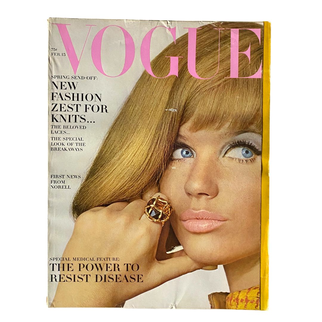 Vintage Vogue Magazine, February 15, 1966: Veruschka von Lehndorff featured on the cover.