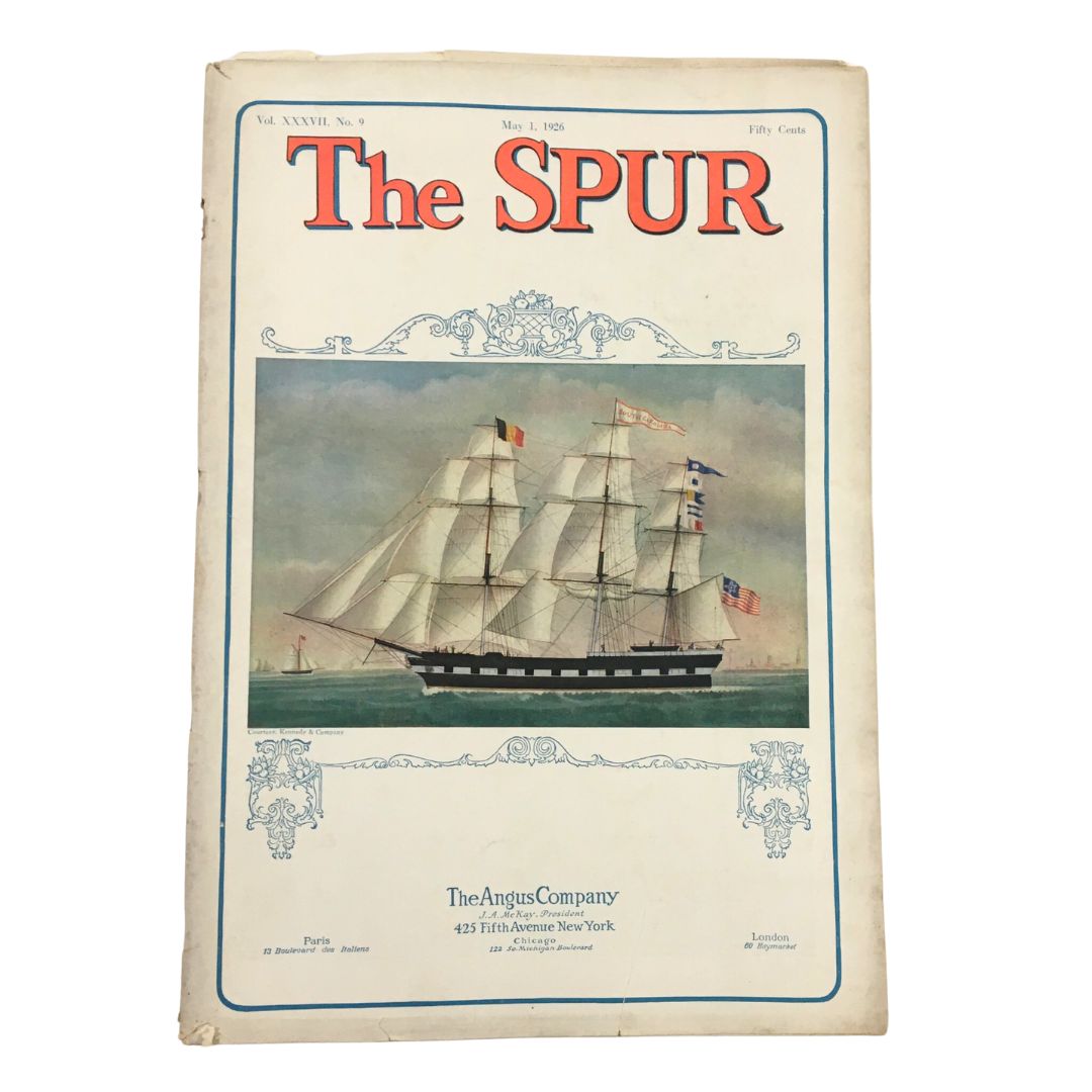 Cover of VTG The Spur Magazine dated May 1, 1926 featuring a ship illustration with flags, showcasing vintage magazine design.