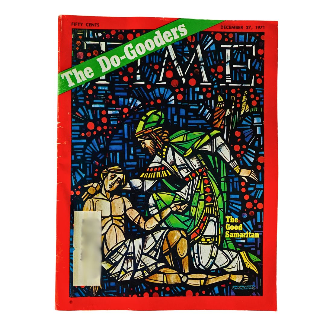 VTG Time Magazine December 27 1971 cover featuring the story 'The Do-Gooders - The Good Samaritan' with a colorful stained glass illustration and bold text.