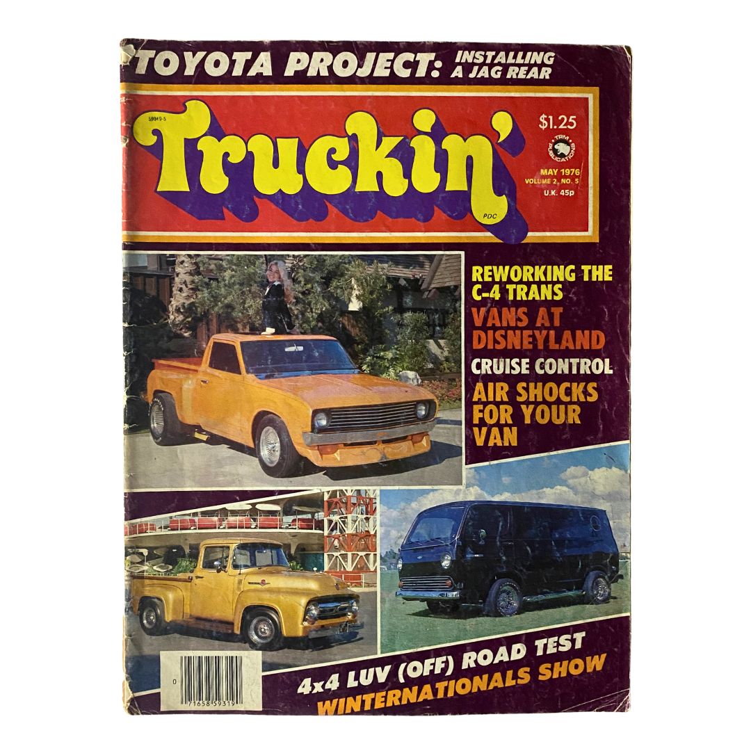 Front cover of VTG Truckin' Magazine May 1976 Vol 2 No 5 featuring Bob Moore's Chevy pickup truck, showcasing a vibrant design and classic truck culture.