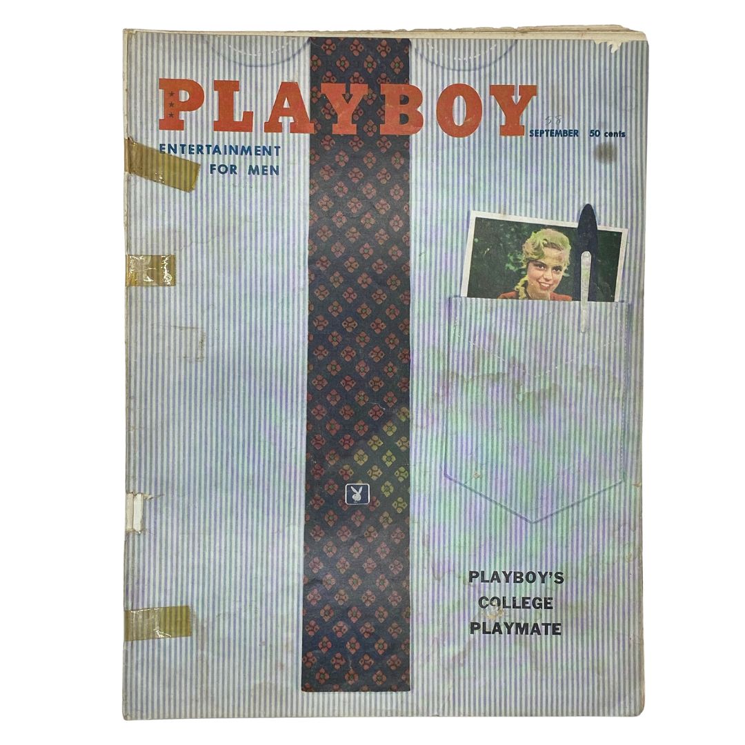VTG Playboy Magazine September 1958 cover featuring the title and design elements, showcasing the vintage aesthetic and charm of the era.
