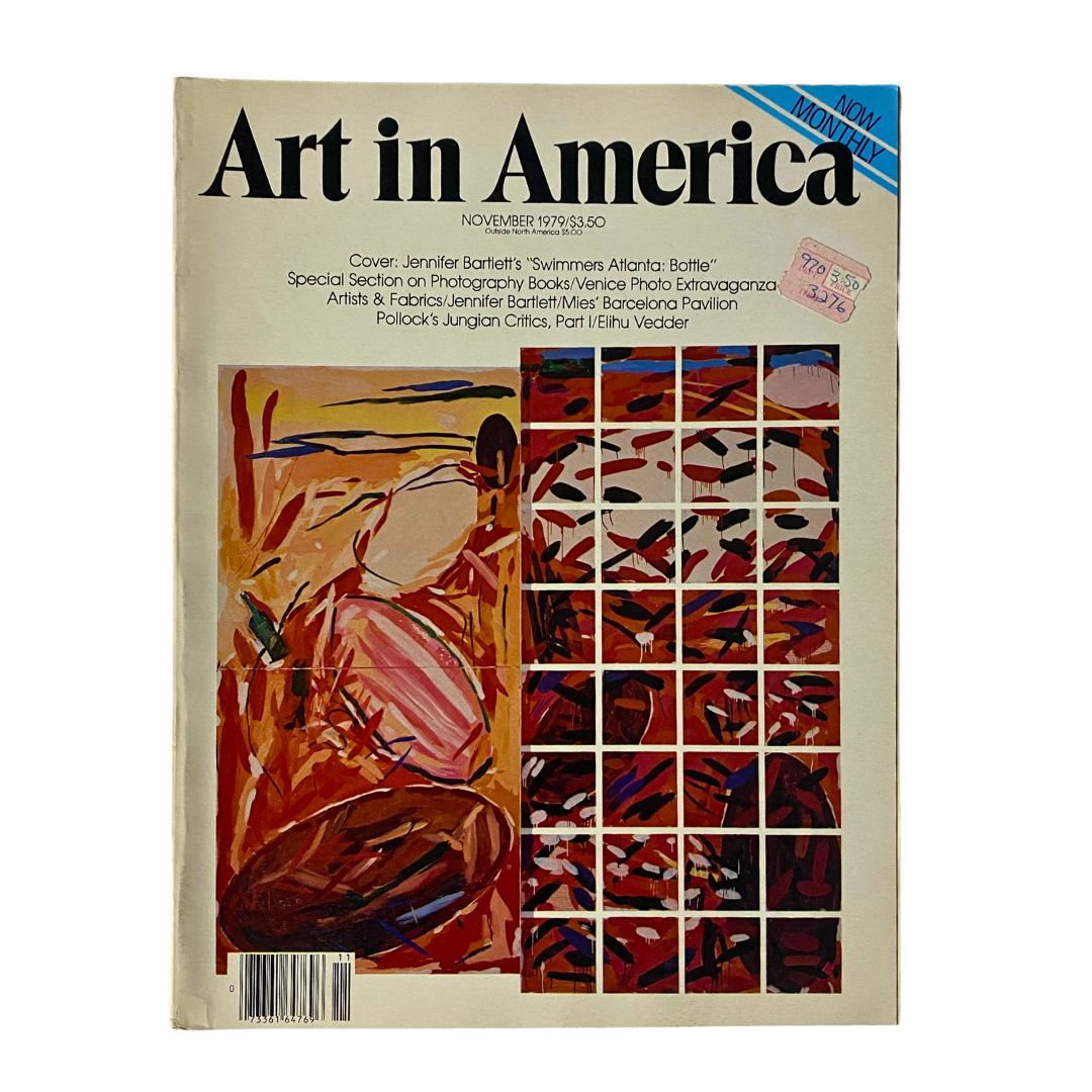 Art in America Magazine November 1979 Cover featuring Jennifer Bartlett's Swimmers Atlanta: Bottle, showcasing vibrant artwork indicative of the late 1970s.