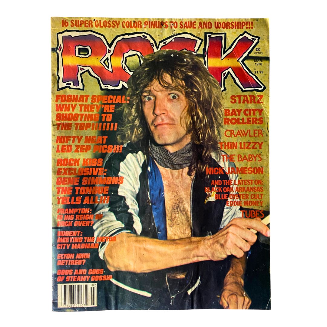 VTG Rock Magazine March 1978 Vol 3 No. 2 featuring Foghat Drummer Roger Earl on the cover, showcasing vivid graphics and text highlighting rock music content.