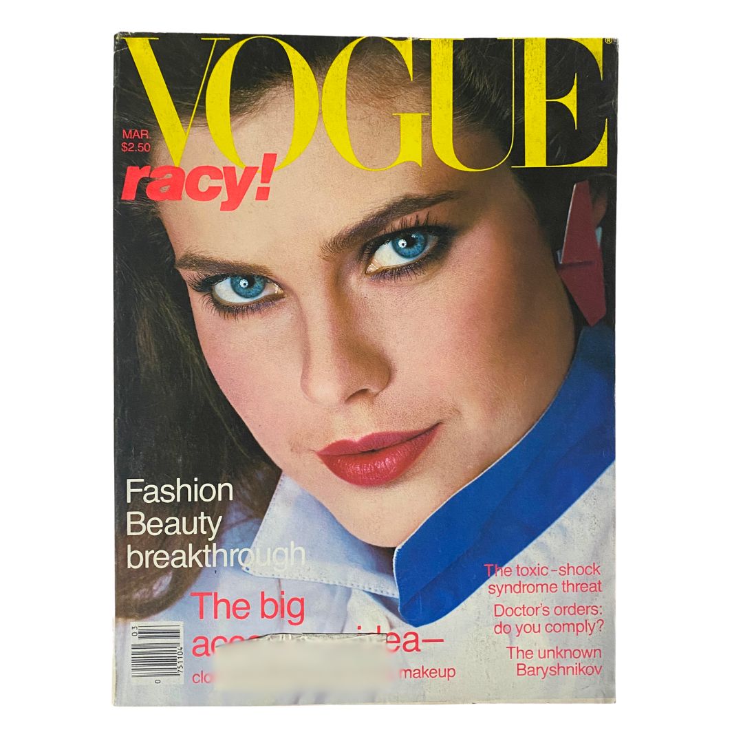 Cover of VTG Vogue Magazine March 1981 featuring Carol Alt, photographed by Richard Avedon, highlighting 1980s fashion with striking visuals.
