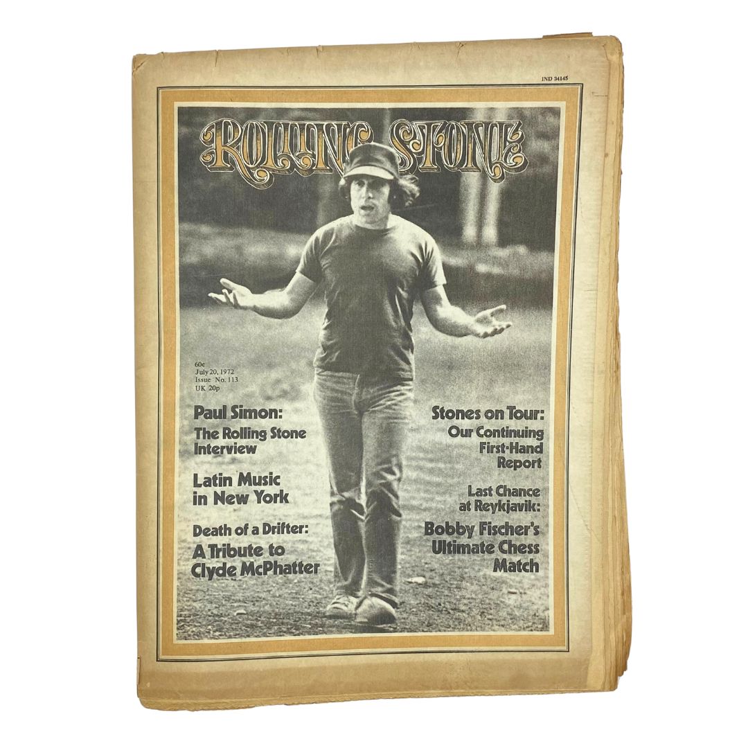 Rolling Stone Magazine July 20, 1972, No. 113 featuring Paul Simon's interview, showcasing cultural commentary, music history, and vintage magazine appeal from the early 1970s.