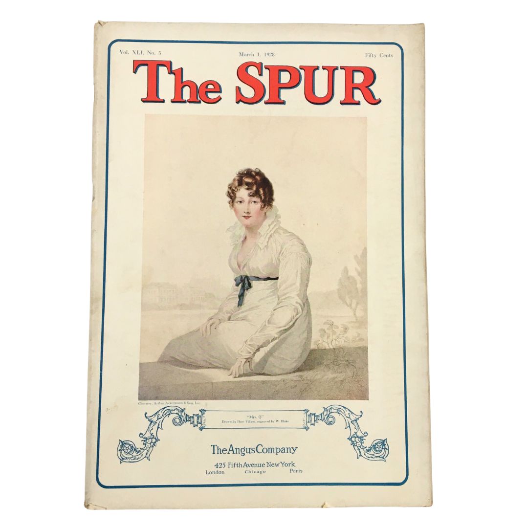 Cover of VTG The Spur Magazine March 1 1928 featuring an illustration of a woman, showcasing vintage design and historical significance in hunting culture.