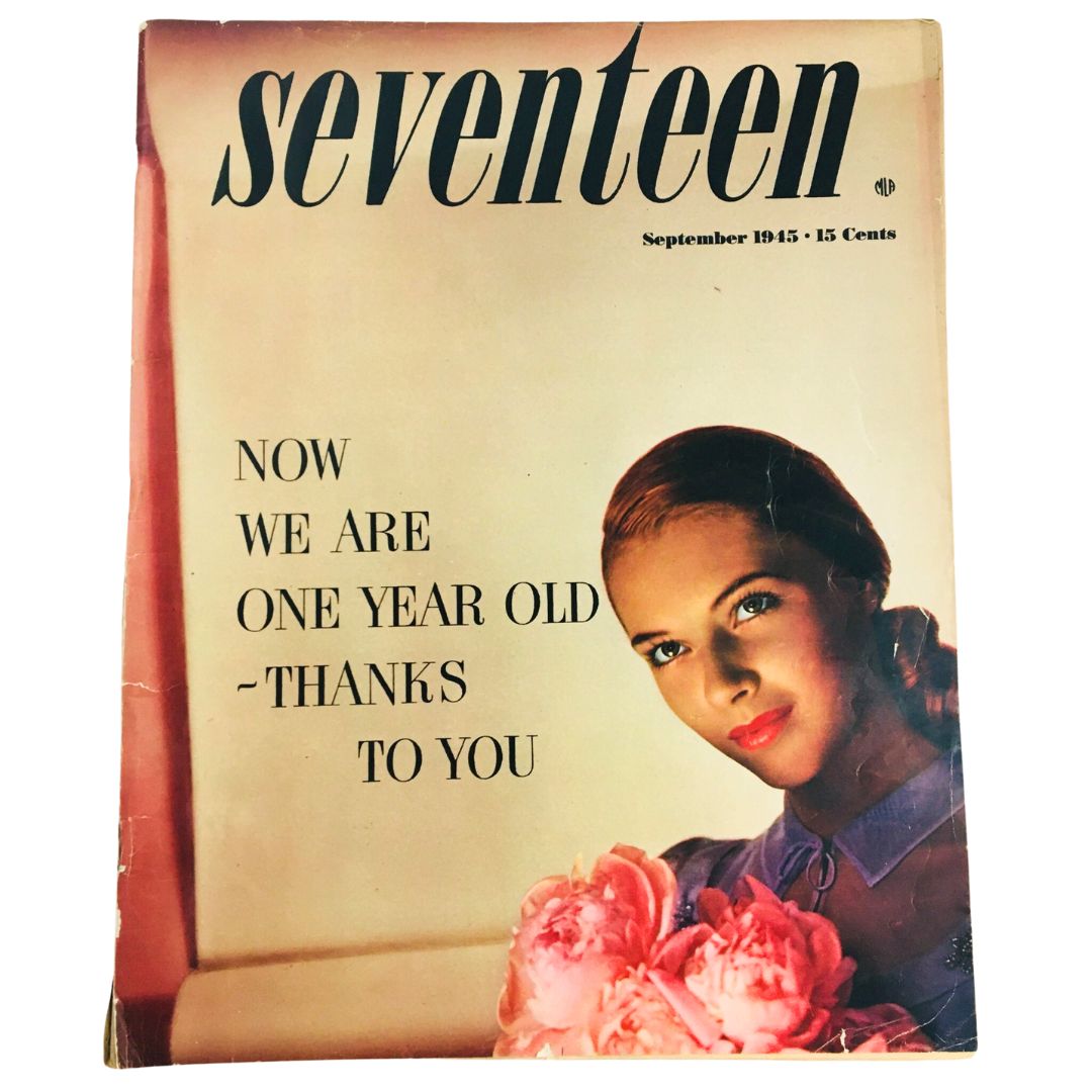 Cover of Seventeen Magazine September 1945 featuring the title 'Pride of the Marines' with Eleanor Parker on the front, showcasing vintage fashion and culture.