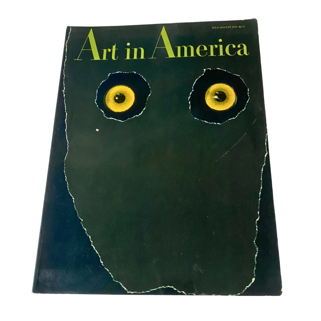 Front cover of VTG Art in America Magazine July 1970 featuring Elton Robinson's artwork 'A Beast' with striking yellow eyes on a dark background.