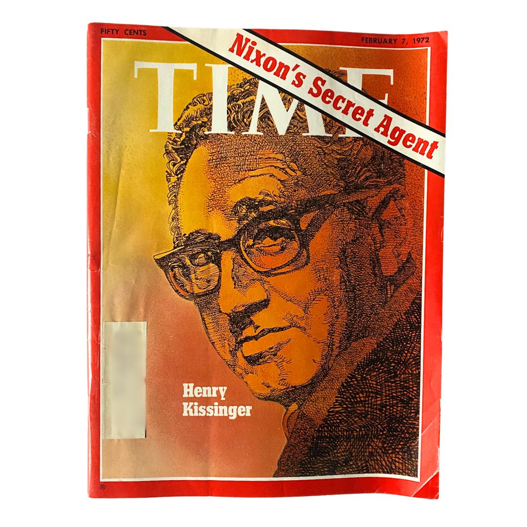 VTG Time Magazine February 7 1972 featuring Henry Kissinger as Richard Nixon's secret agent, showcasing a captivating cover that highlights Kissinger's role in U.S. foreign policy.
