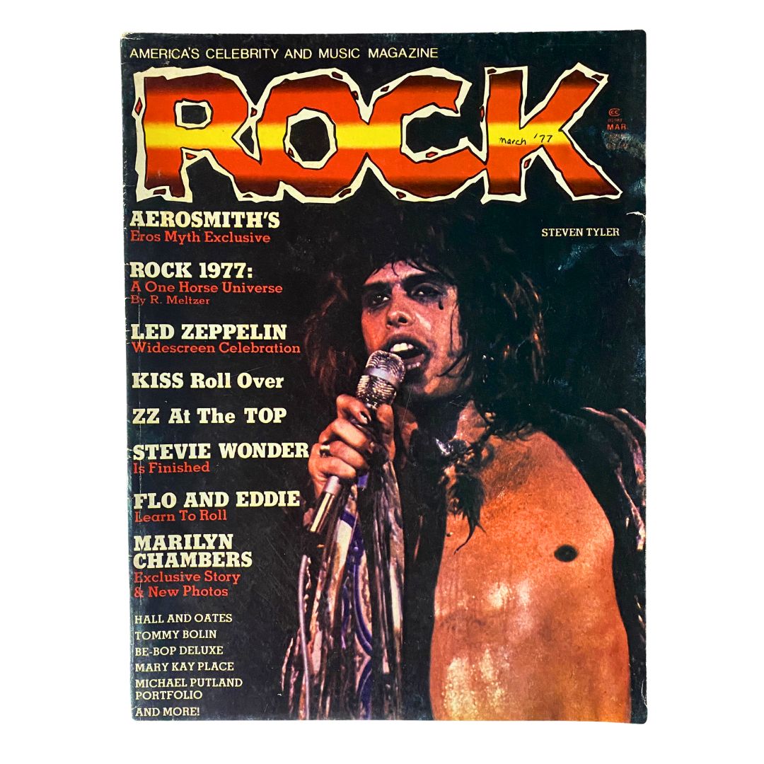 Cover of VTG Rock Magazine March 1977 featuring Steven Tyler of Aerosmith, highlighting vintage rock history.