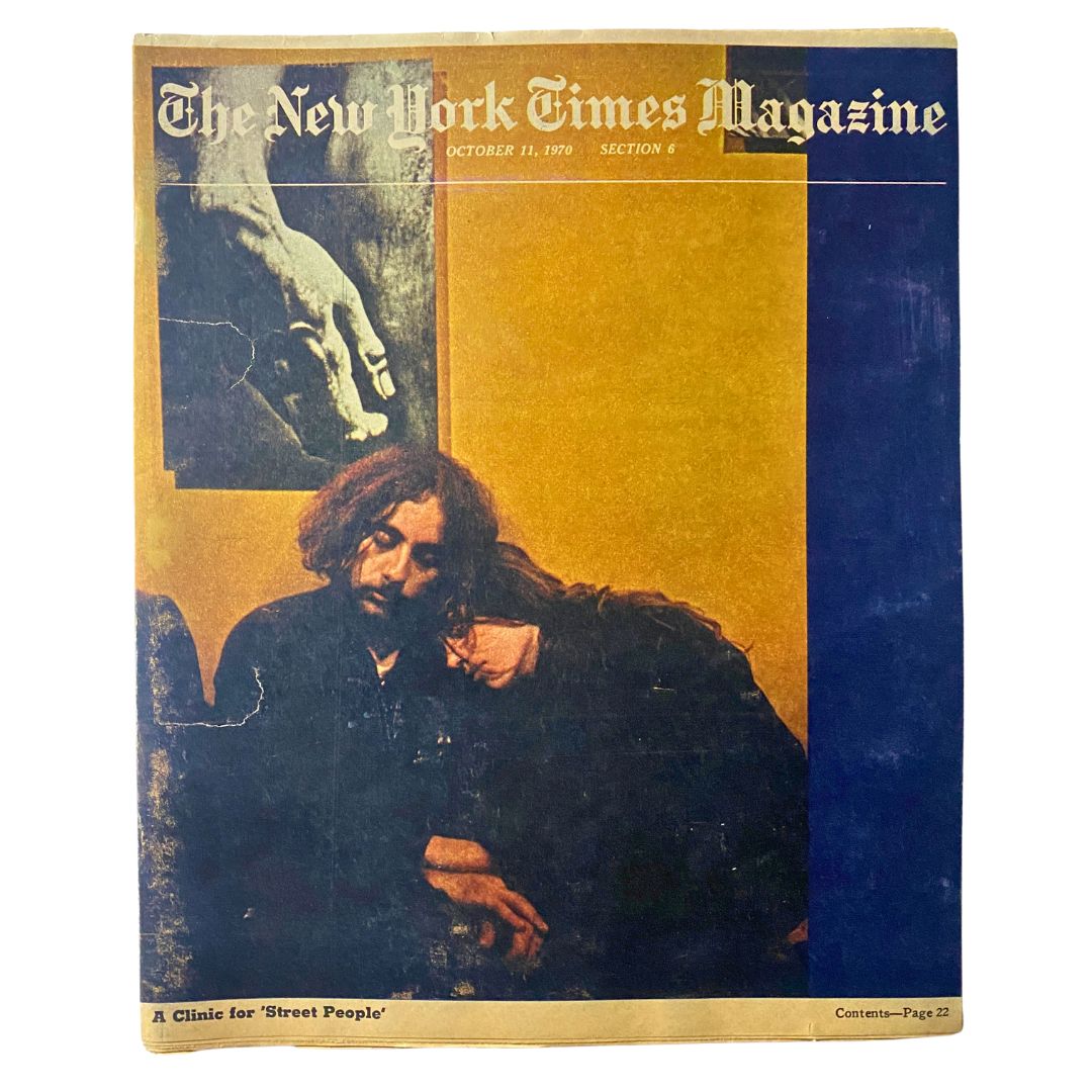 Cover of The New York Times Magazine from October 11, 1970, featuring the article 'A Clinic for Street People' with a somber illustration.