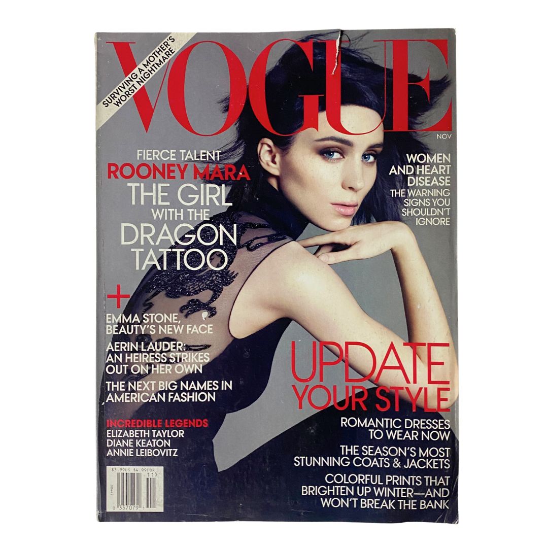 Vogue Magazine November 2011 featuring Rooney Mara on the cover, showcasing fierce talent and fashion inspiration.