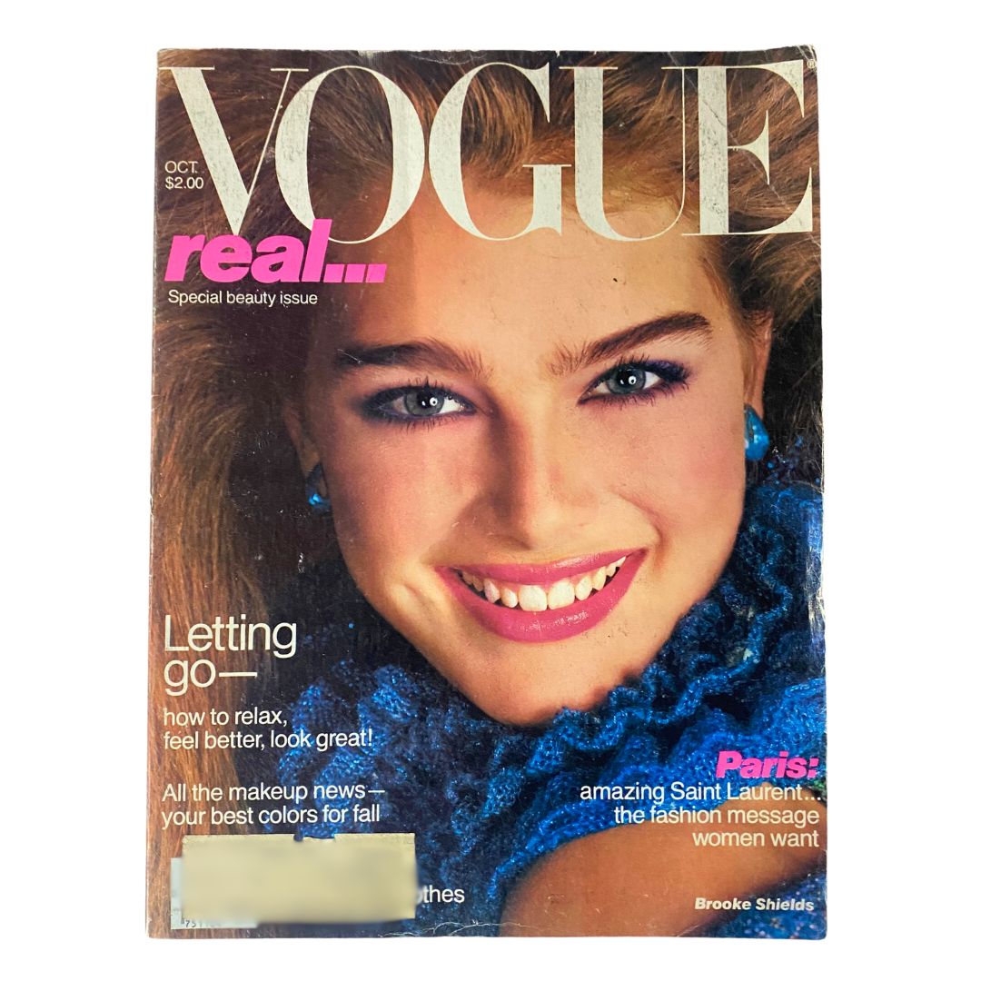 Vintage Vogue Magazine, October 1980: Brooke Shields photographed by Richard Avedon on the cover.