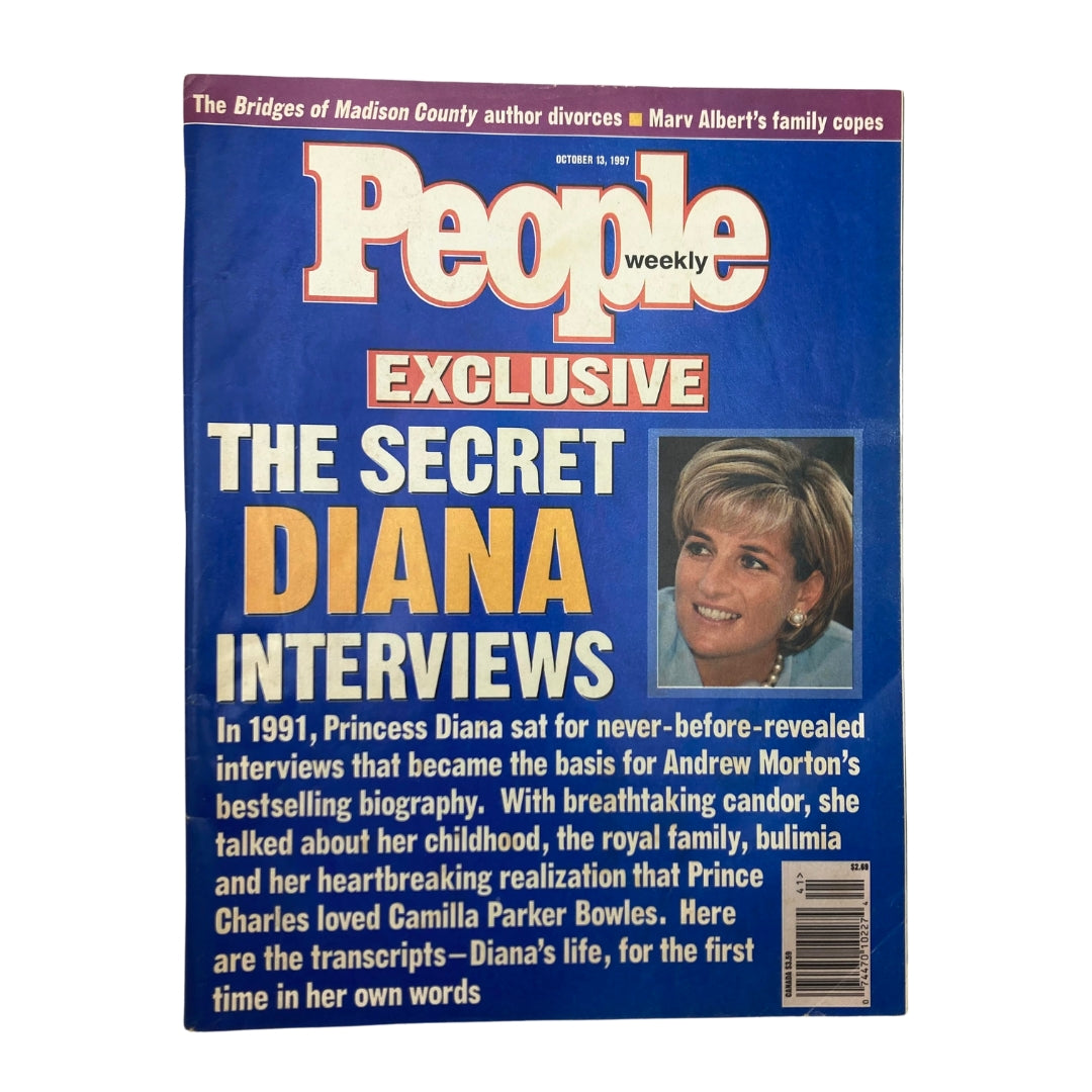 Cover of People Weekly Magazine from October 13, 1997, featuring the title 'The Secret Diana Interviews' with Princess Diana's portrait, highlighting exclusive insights into her life.