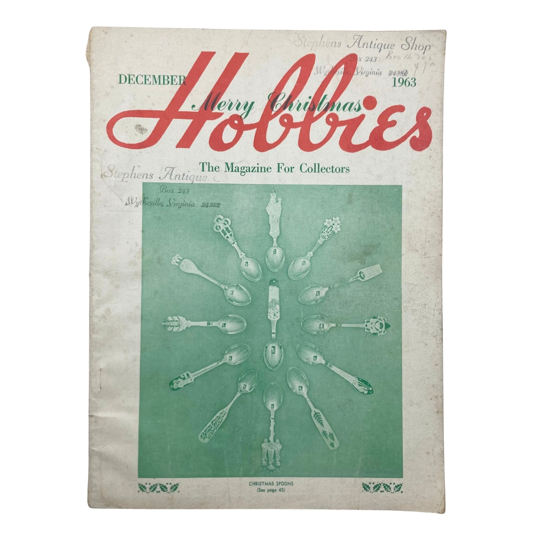 Cover of VTG Hobbies Magazine December 1963 Vol 68 No. 10 featuring Christmas spoons design, vintage collector's magazine.