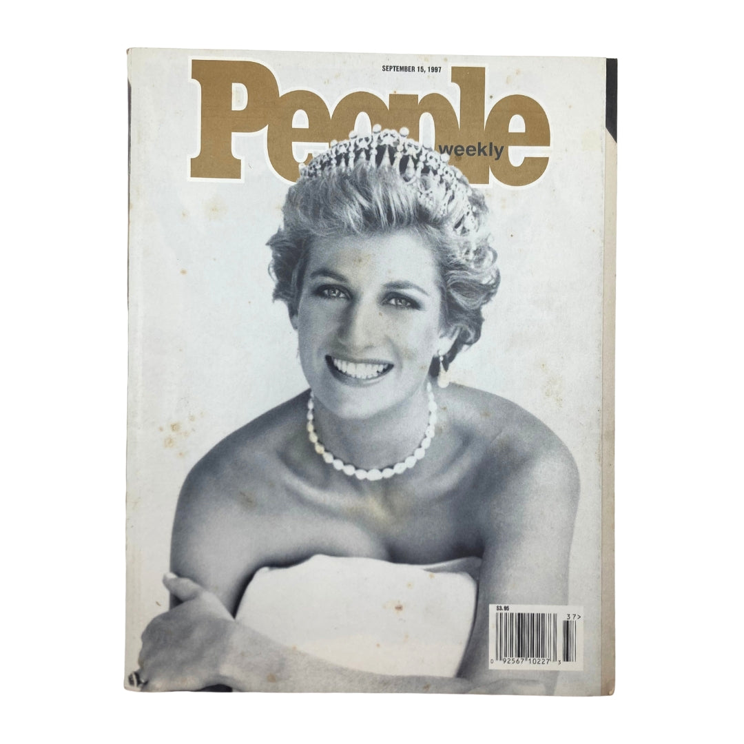 Cover of People Weekly Magazine dated September 15, 1997 featuring Princess Diana smiling, showcasing her iconic style with a tiara and pearl necklace.