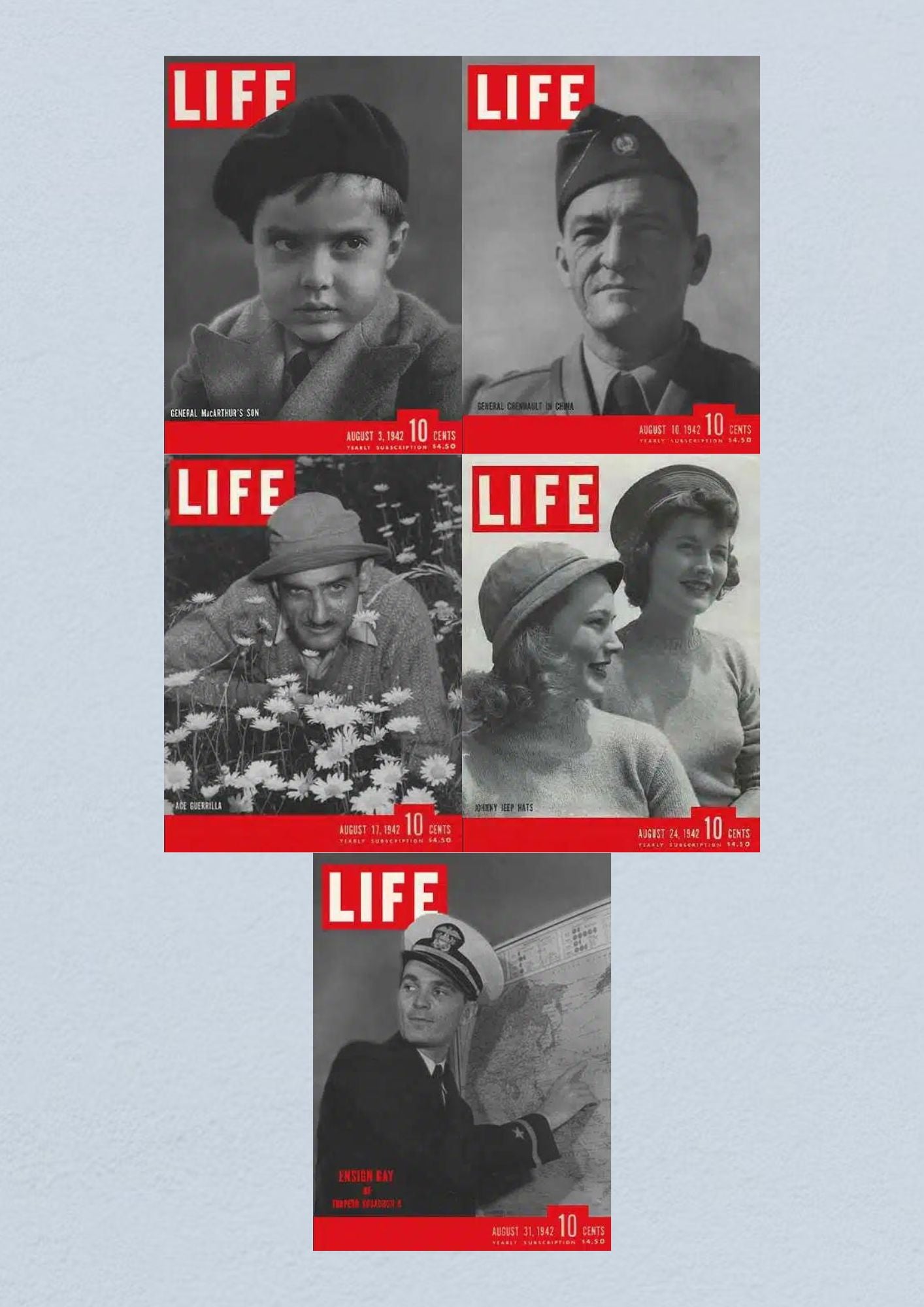 Life Magazine Lot of 5 Full Month of August 1942 3, 10, 17, 24, 31 WWII ERA