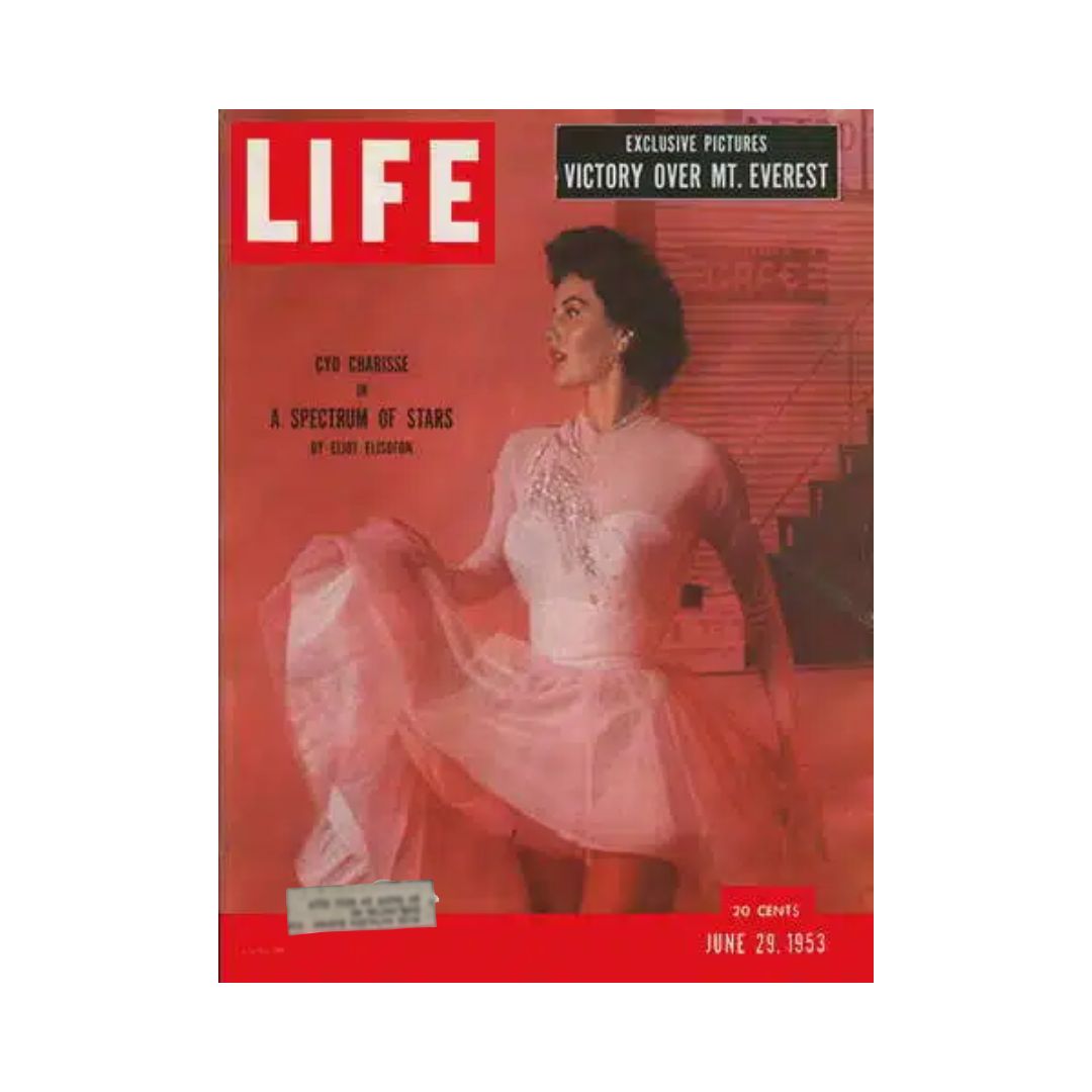 Cover of VTG Life Magazine June 29, 1953 featuring Cyd Charisse, an iconic American dancer and actress, showcasing a glamorous image from the mid-20th century.