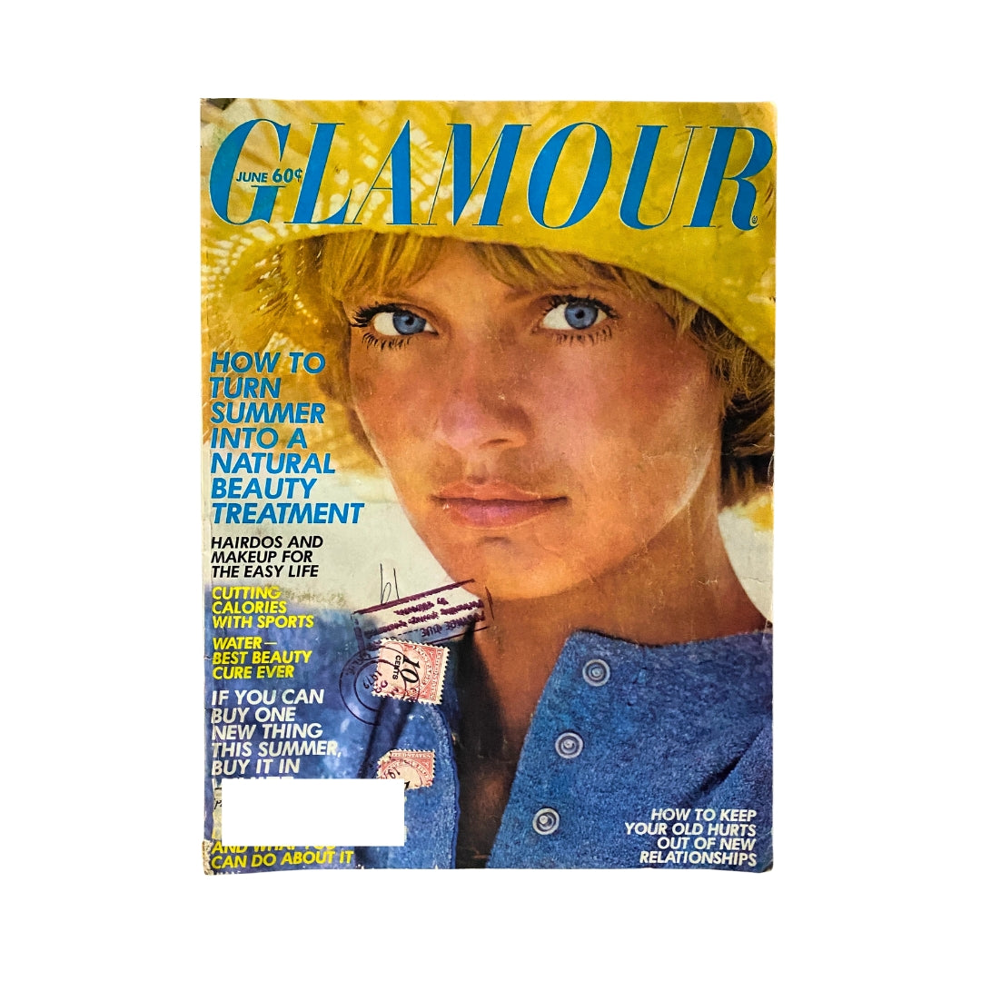 Glamour Magazine June 1972 cover featuring Beksa Sorensen, showcasing summer beauty tips and fashion advice with a vibrant 1970s aesthetic.