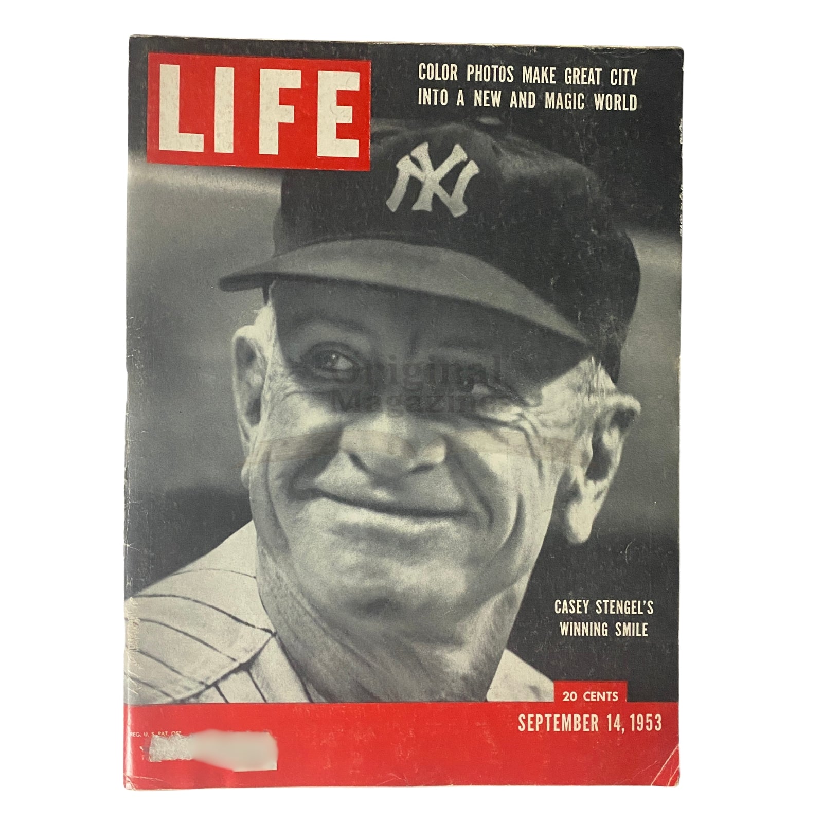 Life Magazine September 14, 1953 featuring Casey Stengel on the cover, showcasing a vintage design with a smiling Stengel in a baseball cap, highlighting the spirit of 1950s sports culture.