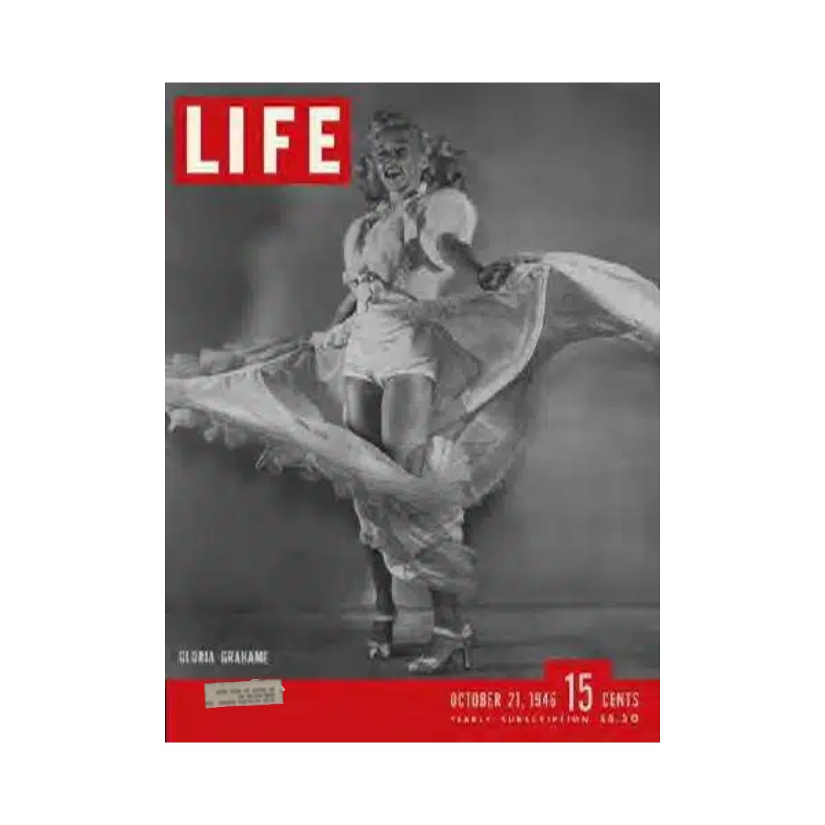 Covers of VTG Life Magazine October 21, 1946 featuring Gloria Grahame, showcasing vintage American Hollywood glamour.