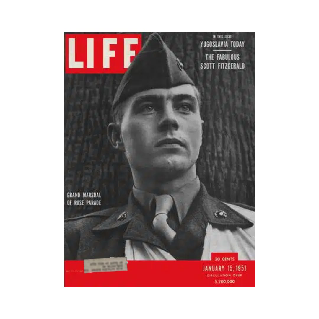 Cover of VTG Life Magazine from January 15, 1951, featuring the Grand Marshal of the Rose Parade. This vintage magazine highlights mid-century American culture.