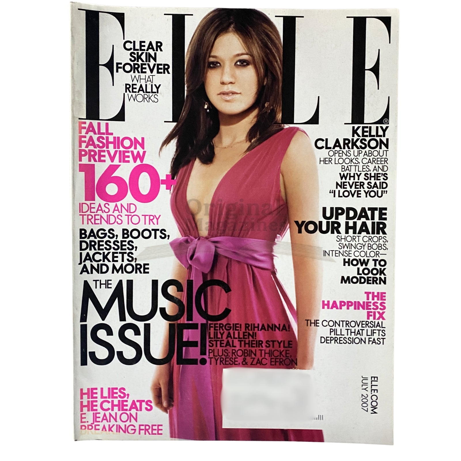 Elle Magazine July 2007 featuring Kelly Clarkson on the cover, highlighting music, fashion, and pop culture trends, ideal for vintage magazine collectors.