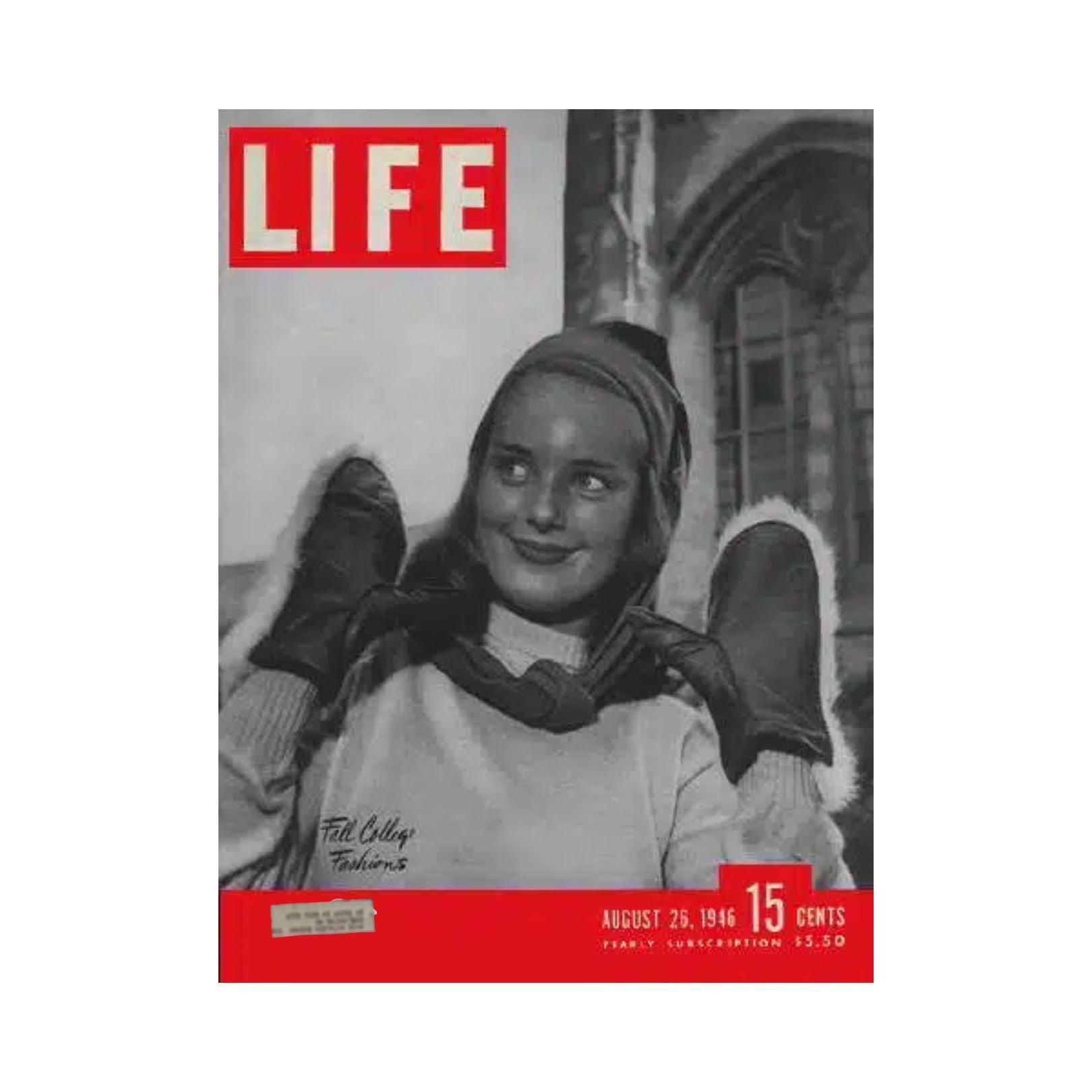 VTG Life Magazine August 26, 1946 Cover featuring Fall College Fashion with a young woman smiling while showcasing stylish winter gloves.