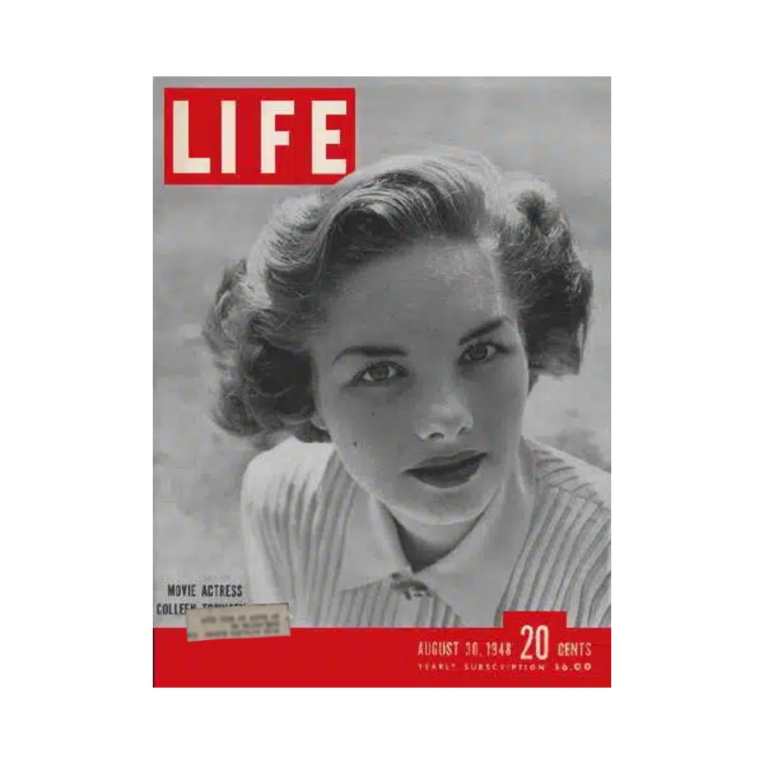 Cover of VTG Life Magazine dated August 30, 1948, featuring actress and author Colleen Townsend, showcasing classic Hollywood style.