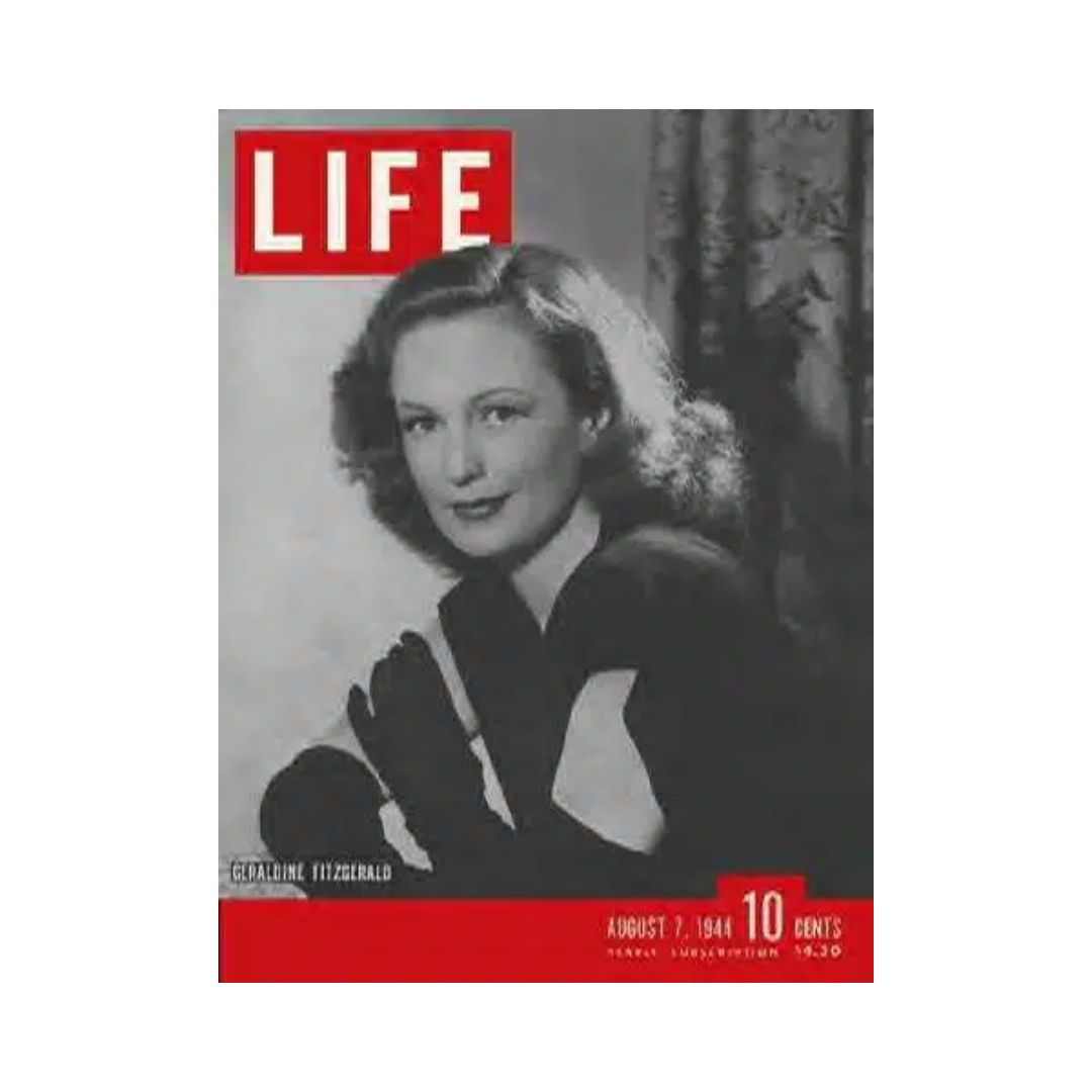 VTG Life Magazine Cover featuring Geraldine Fitzgerald - August 7, 1944 - showcasing classic cinema and historical events of World War II.