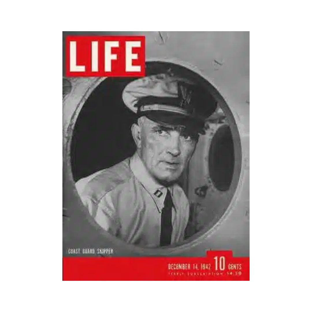 Cover of VTG Life Magazine December 14, 1942 featuring Coast Guard Skipper Jester, showcasing wartime imagery and historic details.