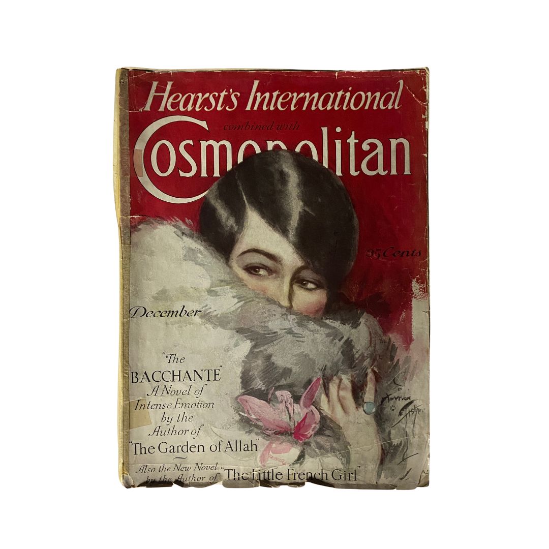 Cover of the VTG Cosmopolitan Magazine from December 1926, featuring 'The Bacchante' novel, showcasing a woman with a fur collar.