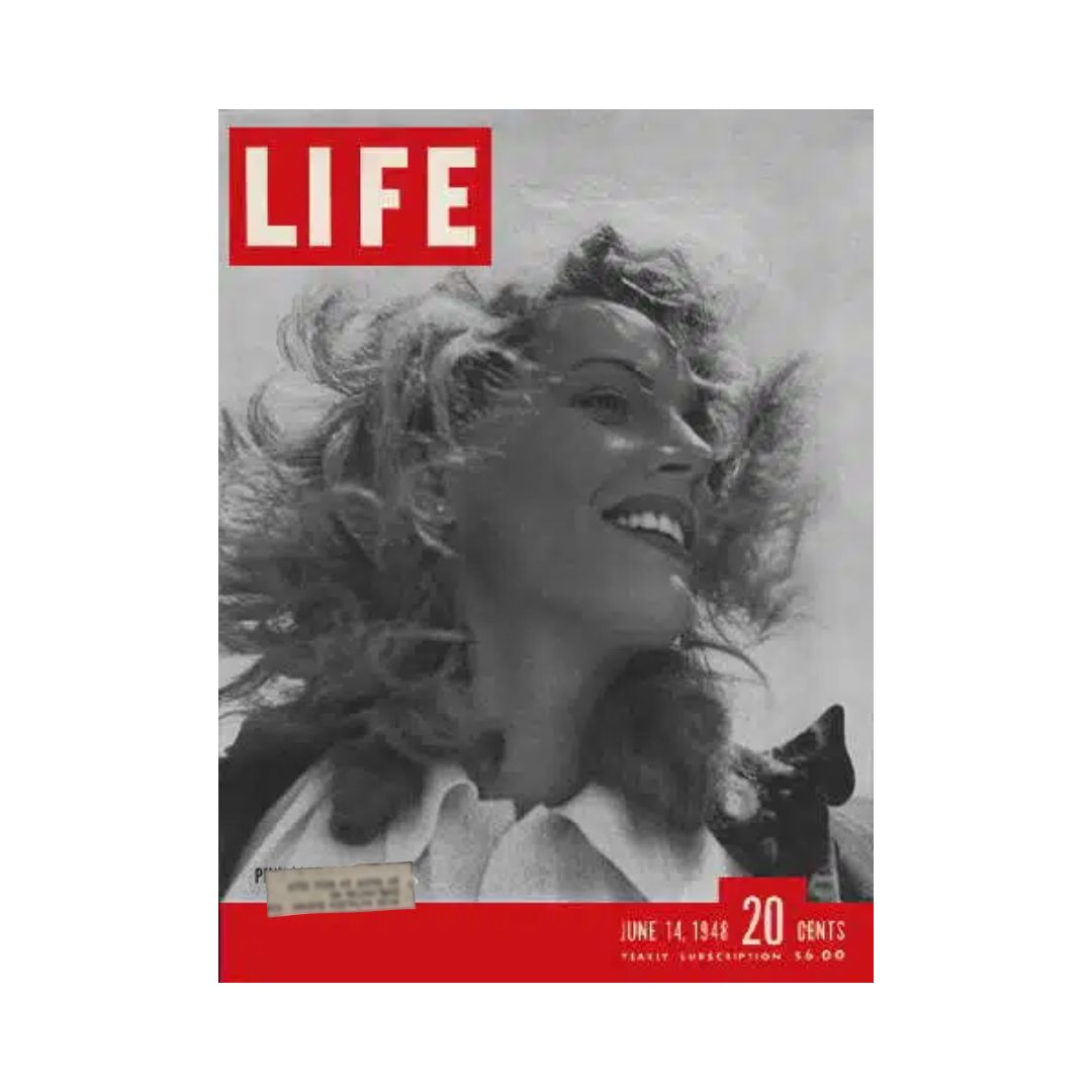Vintage Life Magazine cover from June 14, 1948 featuring Phyllis Calvert, an English film actress, showcasing her radiant smile and glamorous hairstyle.