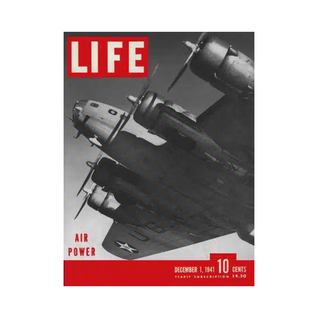 Cover of VTG Life Magazine December 1, 1941 featuring the U.S. Army Air Force B-17B Bomber, highlighting the theme of air power.
