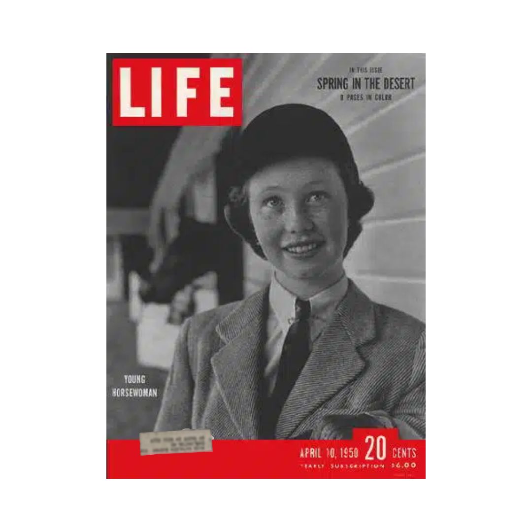 VTG Life Magazine April 10, 1950 Young Horsewoman cover featuring a smiling young girl in equestrian attire, showcasing the theme of equestrian life and cultural moments from the 1950s.