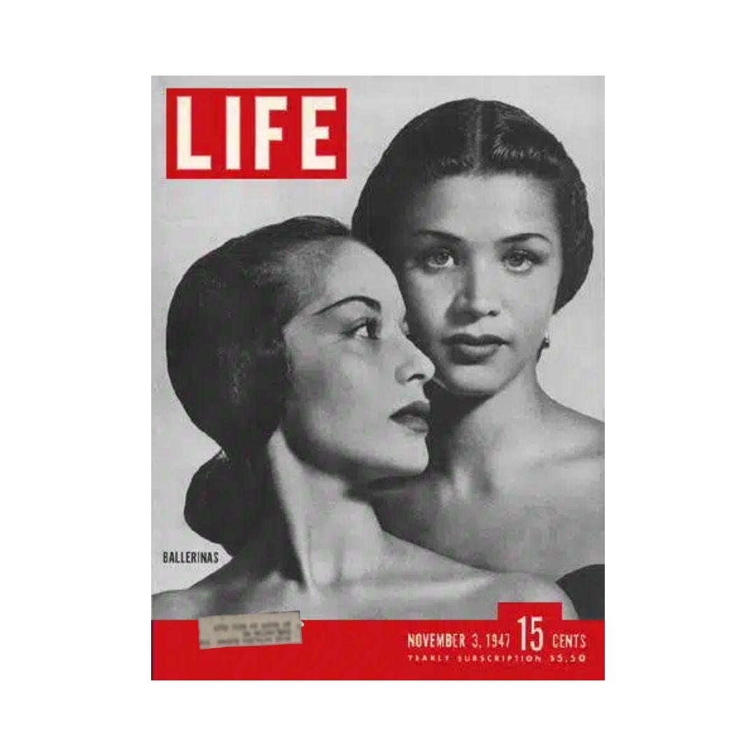 VTG Life Magazine November 3, 1947 featuring Ballerinas on the cover, showcasing two ballet dancers in an elegant portrait, highlighting the artistic beauty of ballet from mid-20th century America.