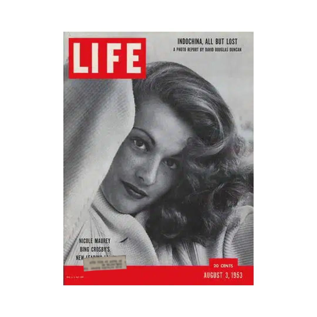 VTG Life Magazine August 3, 1953 cover featuring French actress Nicole Maurey, highlighting mid-20th-century glamour.