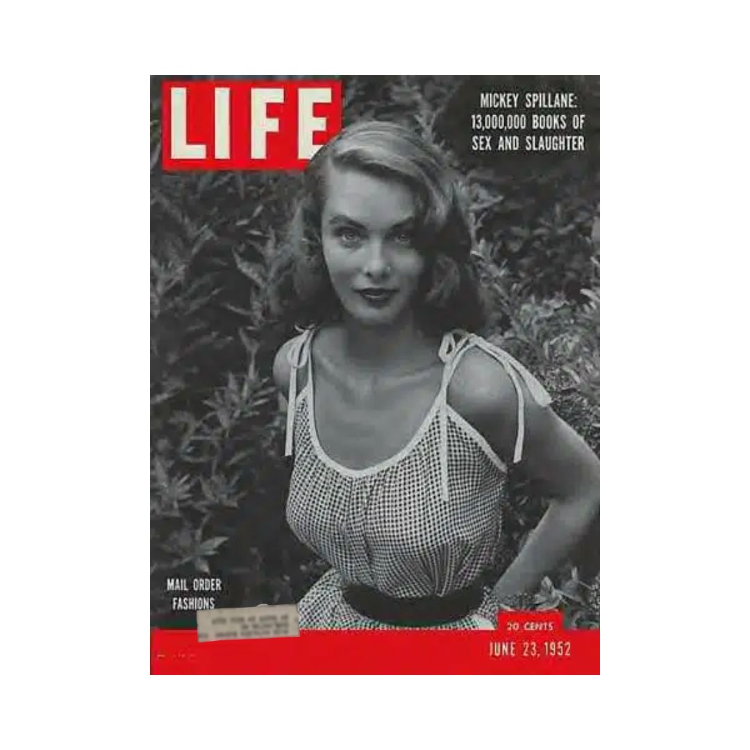 Cover of the VTG Life Magazine June 23, 1952 featuring a model showcasing mail order fashion alongside article headlines related to popular culture.