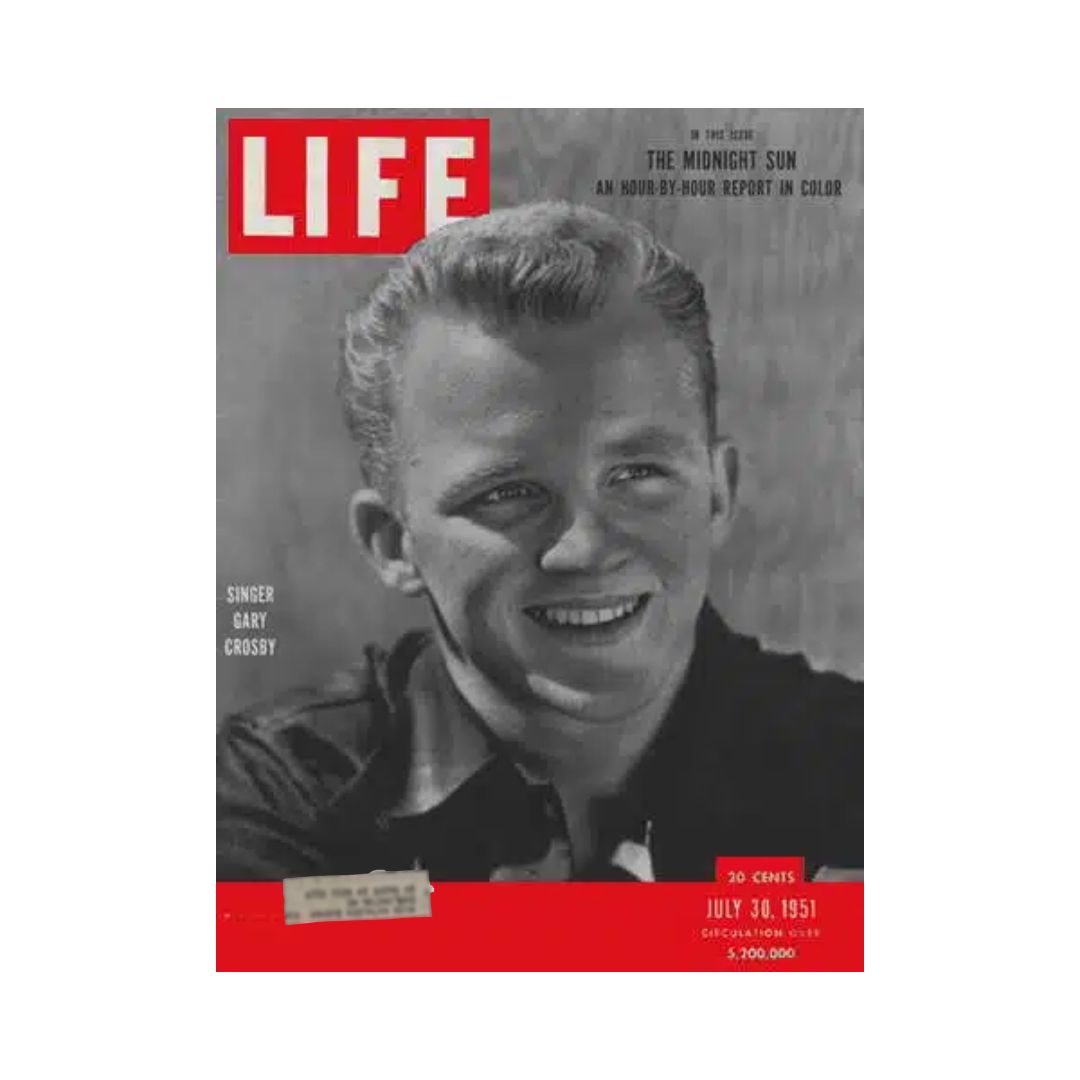 Vintage Life Magazine cover from July 30, 1951 featuring Gary Crosby, an American actor and singer, showcasing a nostalgic glimpse into mid-century culture and events.