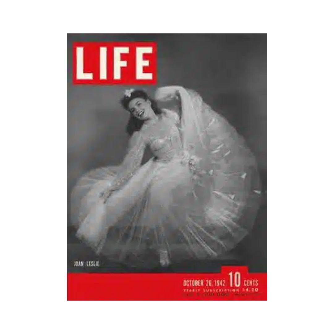 VTG Life Magazine Cover from October 26, 1942 featuring Joan Leslie, the American actress, showcasing a vintage design with the magazine title prominently displayed.