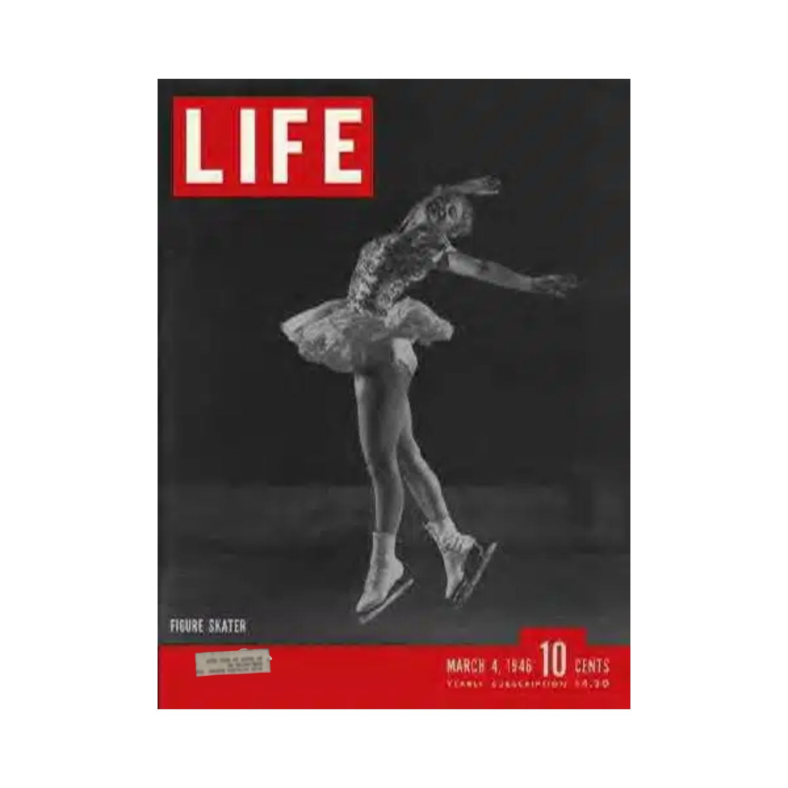 Vintage Life Magazine cover from March 4, 1946 featuring figure skater Gretchen Van Zandt Merrill, showcasing her in an elegant skating pose.
