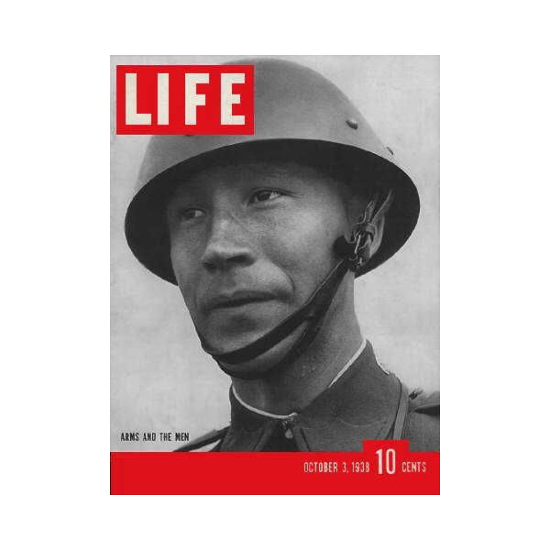 VTG Life Magazine October 3, 1938 featuring a powerful image of a Czech soldier in uniform, showcasing the historical context of Europe on the brink of World War II.
