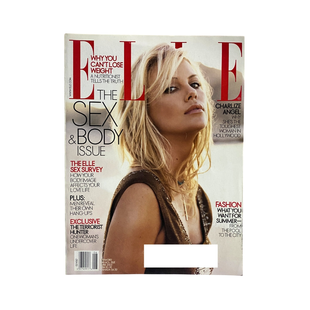 Elle Magazine June 2003 featuring Charlize Theron on the cover, highlighting the Sex & Body issue.