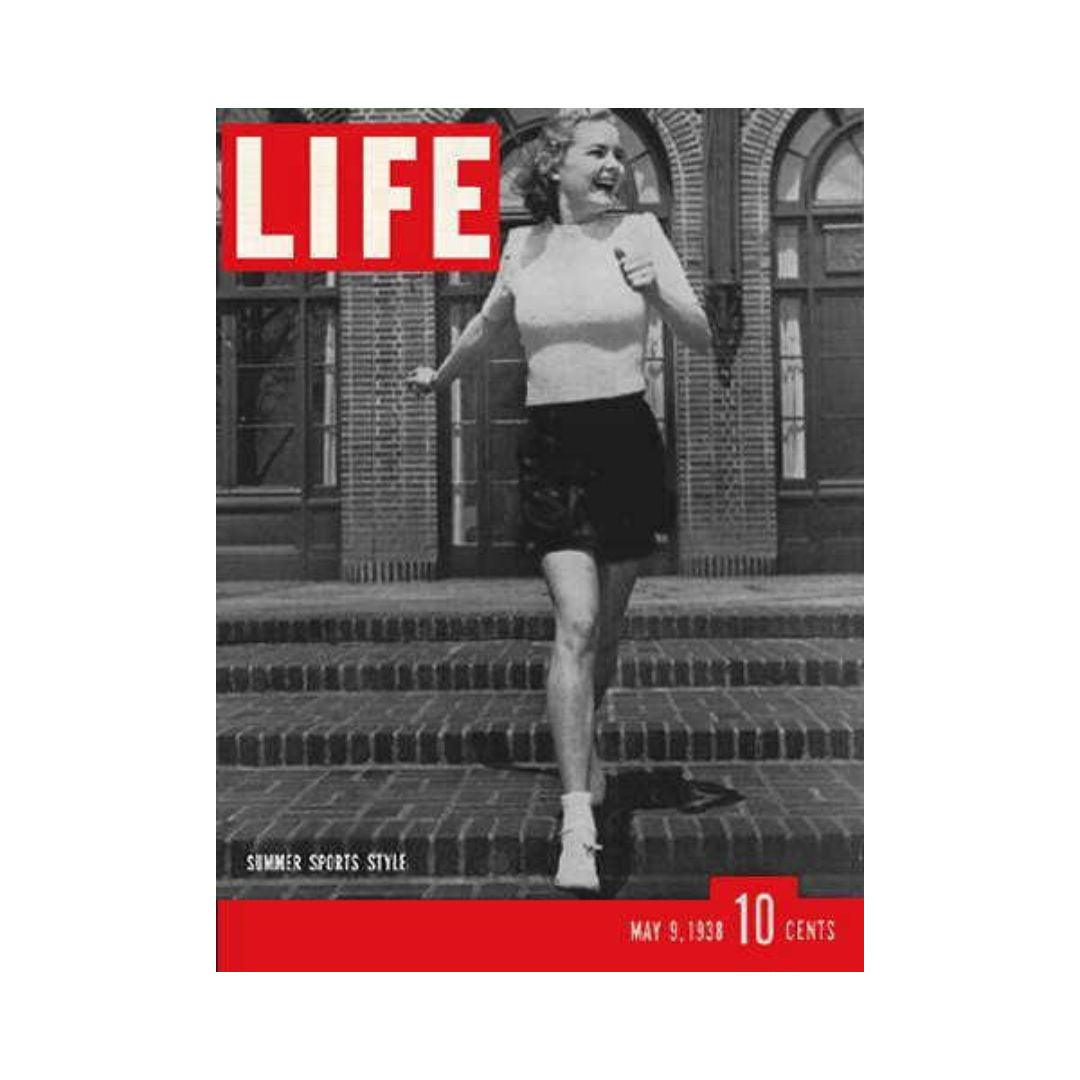Cover of VTG Life Magazine May 9, 1938 showcasing Summer Sports Styles with a woman running, symbolizing vibrant 1930s summer fashion.