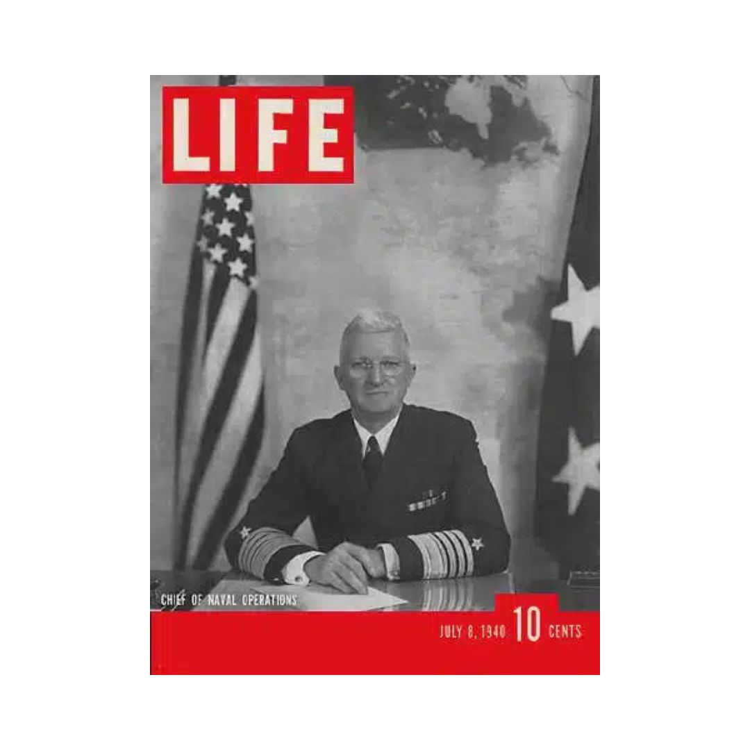 VTG Life Magazine Cover from July 8, 1940, featuring Chief of Naval Operations Admiral Harold Raynsford Stark, showcasing historical significance from World War II.