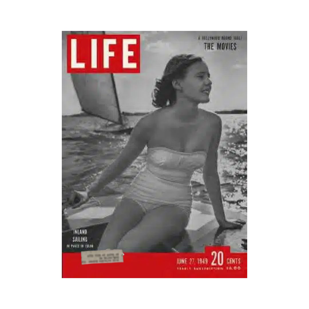 Cover of VTG Life Magazine June 27, 1949 featuring a woman on a sailboat, highlighting the article on 'Inland Sailing'.