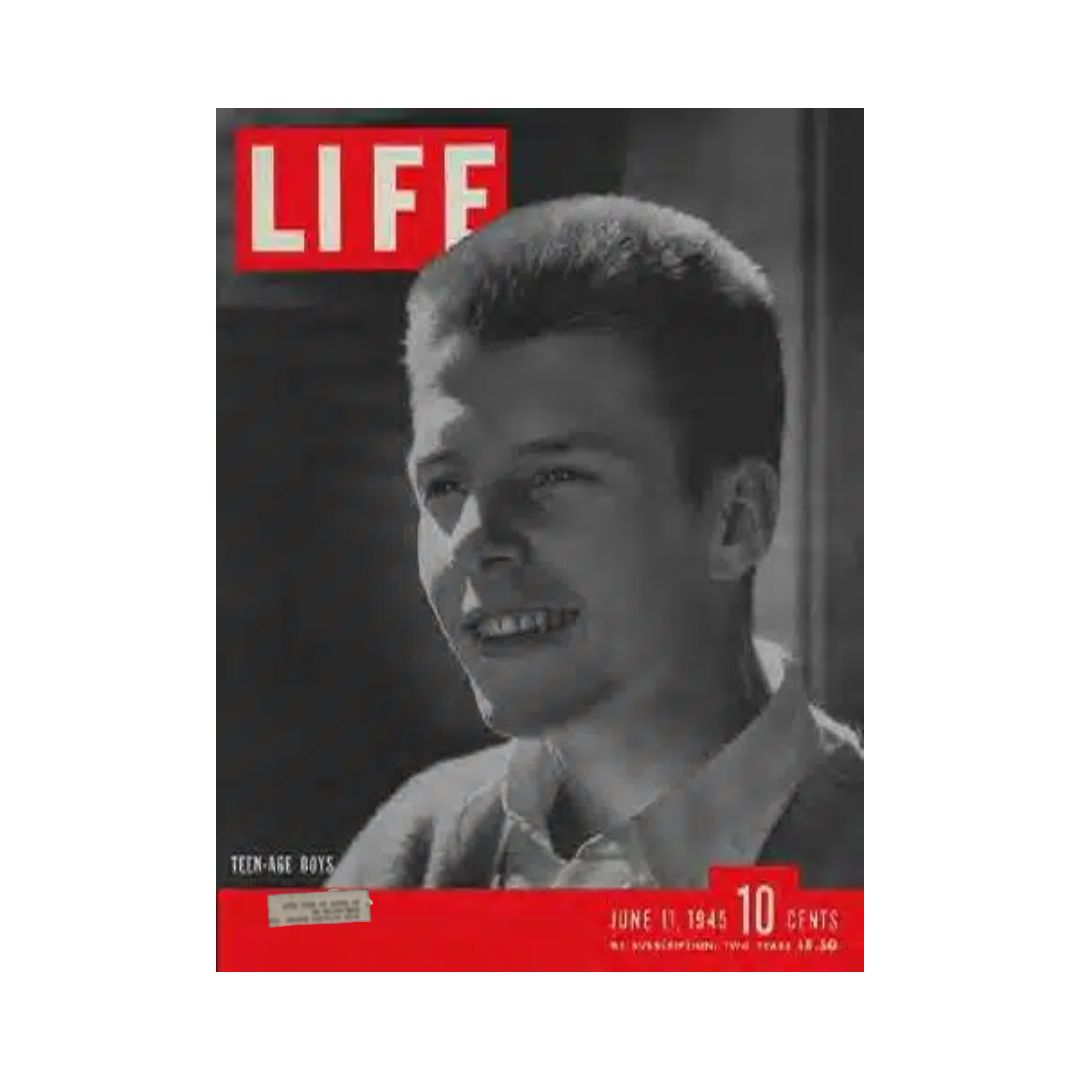 Cover of VTG Life Magazine from June 11, 1945, featuring teenage boys, showcasing an iconic moment in youth culture and historical publication.